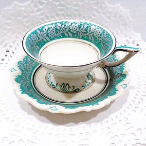 Seltmann Weiden Porcelain | Vintage Cup & Saucer | Silver Floral Leaf Design |